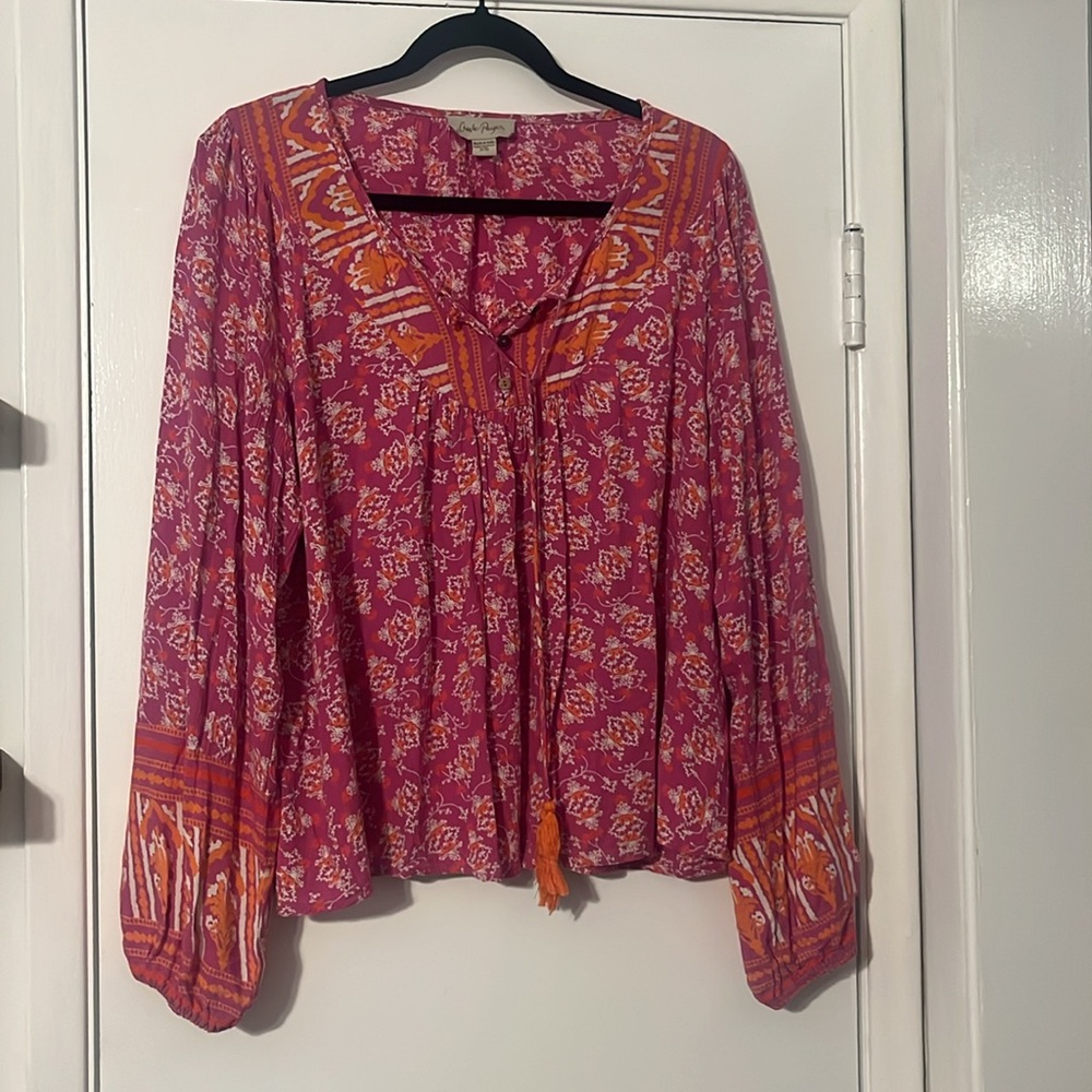 CHARLIE PAIGE Floral Gauzy Tie Top: Sz M - Picture 1 of 5